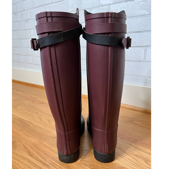 Hunter Original 6 Refined Back Strap Contrast Tall Wellington Rain Boots Black - Picture 5 of 9